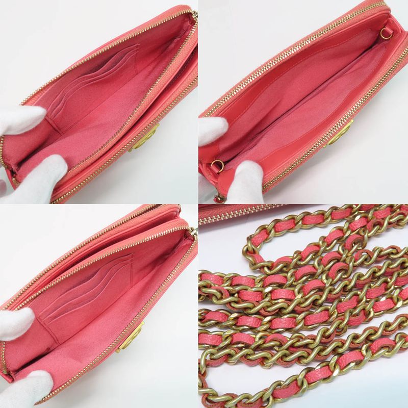 Chanel Boy Chain Clutch Wallet Bag Caviar Leather Pink — view 5