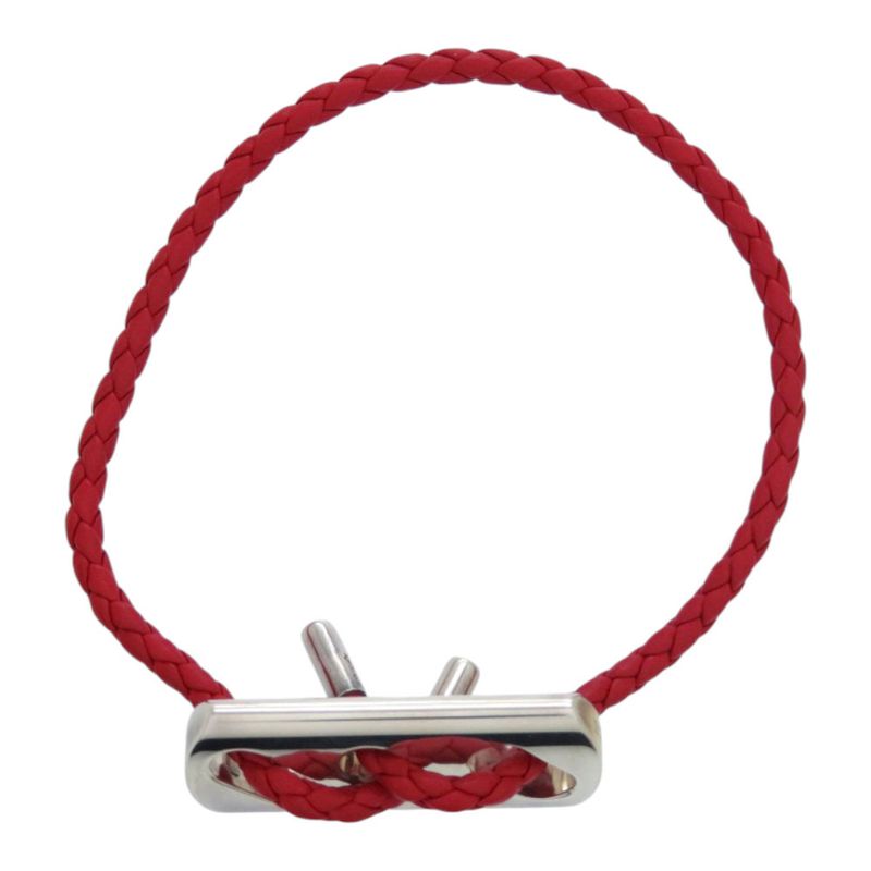 Hermes Leather 925 Silver Red Bracelet 0093 — view 5