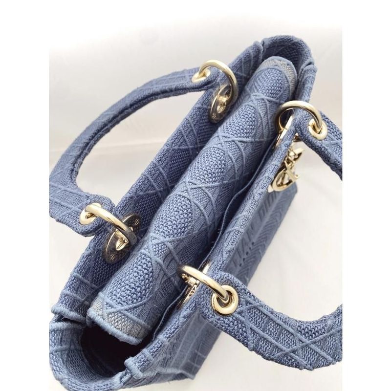 Dior Cannage Lady D-Lite Medium Bag Denim Navy Bu — view 6