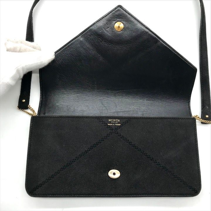 Hermes Dobris Suede 2-Way Shoulder Clutch Black — view 8