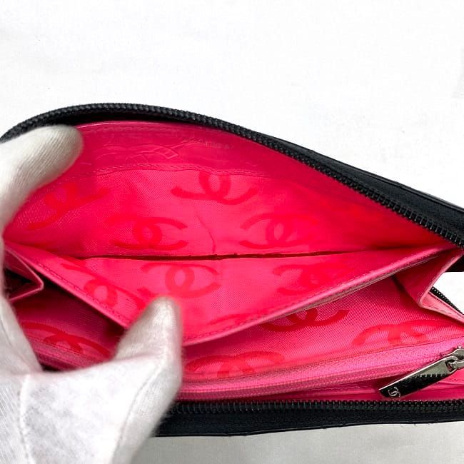 Chanel Round Zipper Long Wallet Black Cambon — view 8