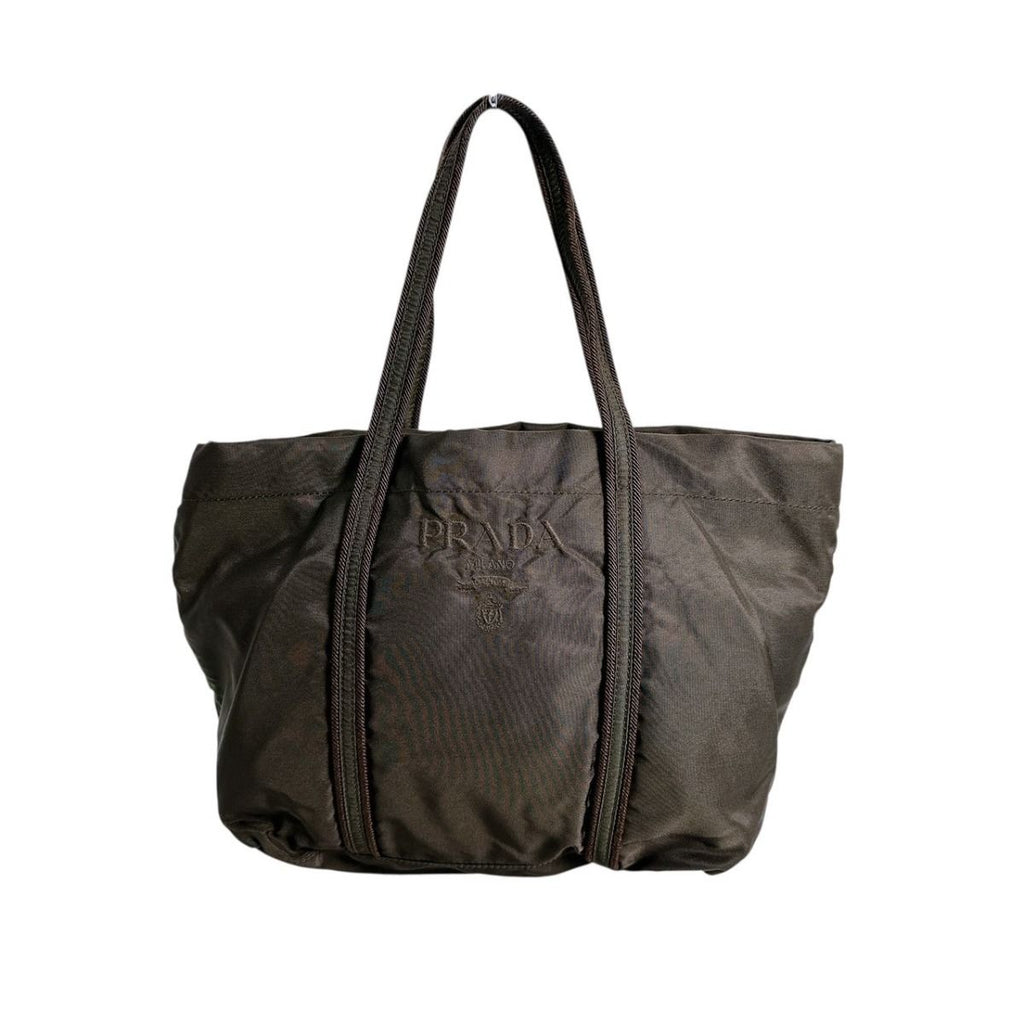 Prada Br0977 Logo Embroidered Tote Khaki — view 3