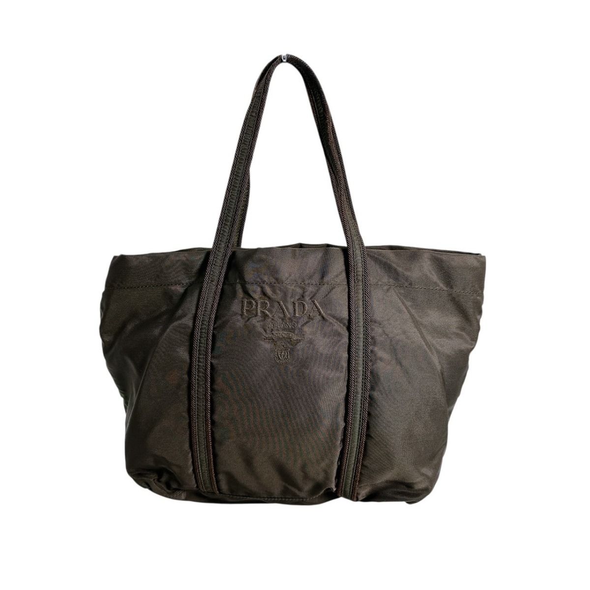 Prada Br0977 Logo Embroidered Tote Khaki — view 3