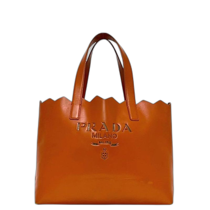 Prada Tote Orange Cut Logo Leather Casual Light