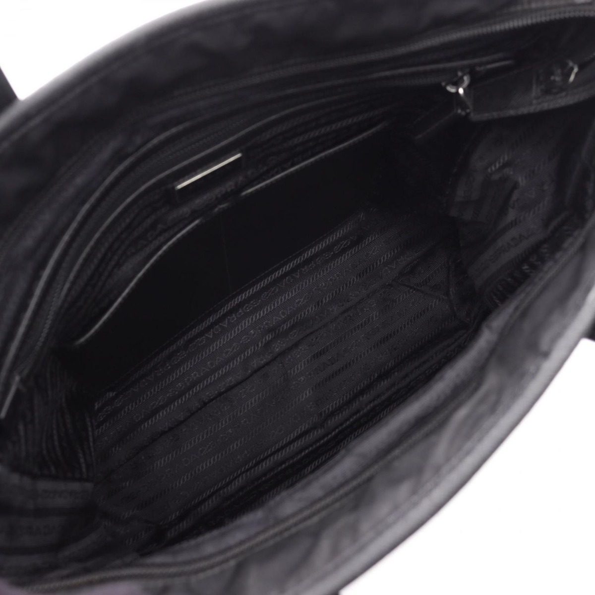 Prada Handbag Black Nylon Saffiano Leather to Line Guru Logo 2-Way Shoulder — view 3