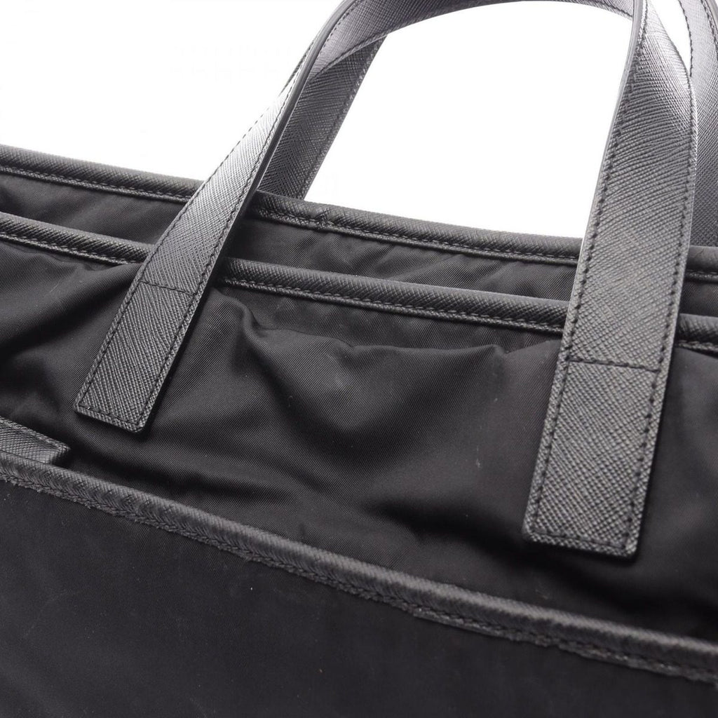 Prada Handbag Black Nylon Saffiano Leather to Line Guru Logo 2-Way Shoulder — view 8