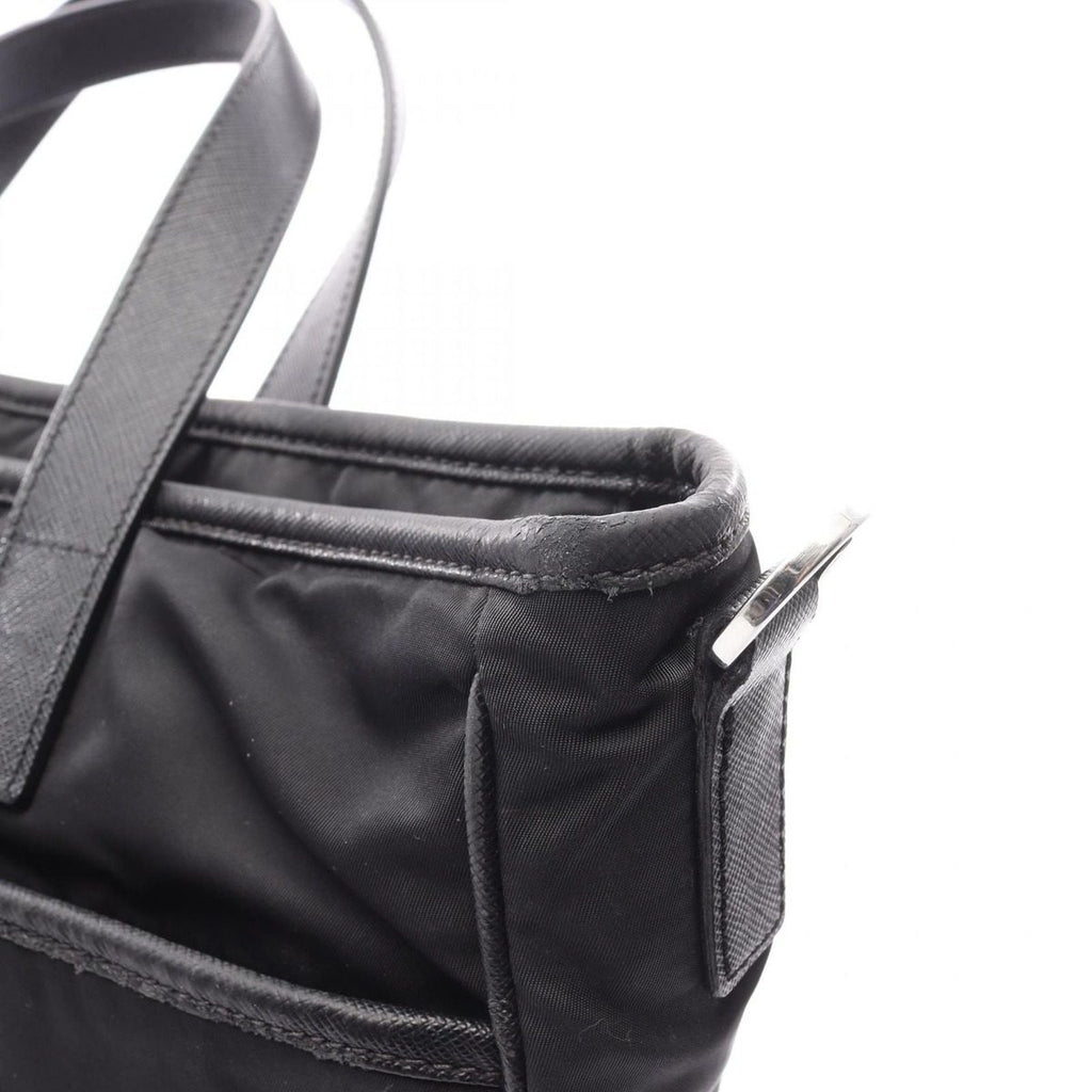 Prada Handbag Black Nylon Saffiano Leather to Line Guru Logo 2-Way Shoulder — view 9