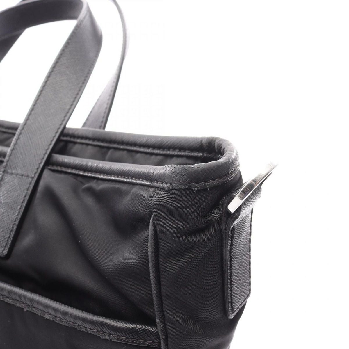 Prada Handbag Black Nylon Saffiano Leather to Line Guru Logo 2-Way Shoulder — view 9
