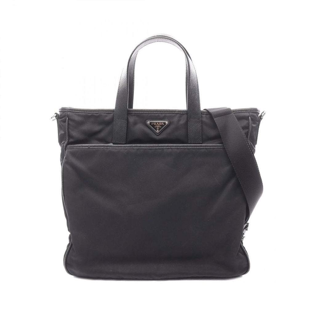 Prada Handbag Black Nylon Saffiano Leather to Line Guru Logo 2-Way Shoulder