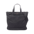 Prada Handbag Black Nylon Saffiano Leather to Line Guru Logo 2-Way Shoulder