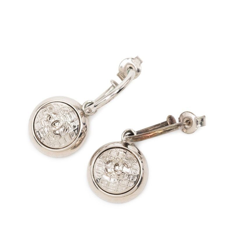 Chanel CC Logo Earrings Silver Metal