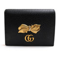 Gucci Wallet Women Leather Black bow Compact GG Marmont