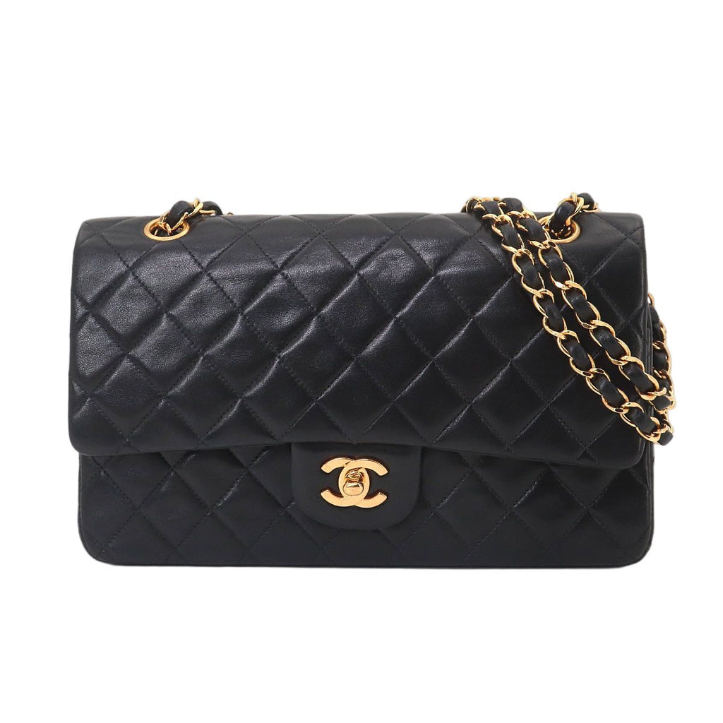 Chanel Quilted 25 Chain Shoulder Bag Lambskin Black Gold CC Logo