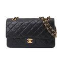 Chanel Quilted 25 Chain Shoulder Bag Lambskin Black Gold CC Logo