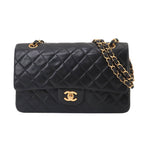 Chanel Quilted 25 Chain Shoulder Bag Lambskin Black Gold CC Logo