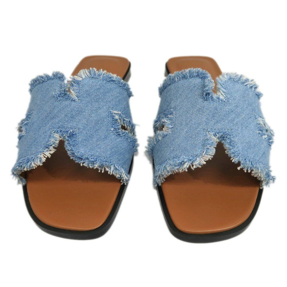 Hermes Oran Sandals 38 Denim Leather Shoes — view 3