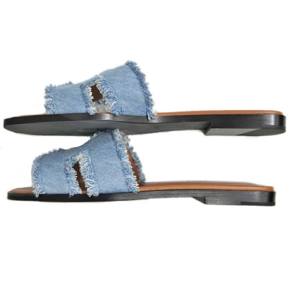 Hermes Oran Sandals 38 Denim Leather Shoes — view 4