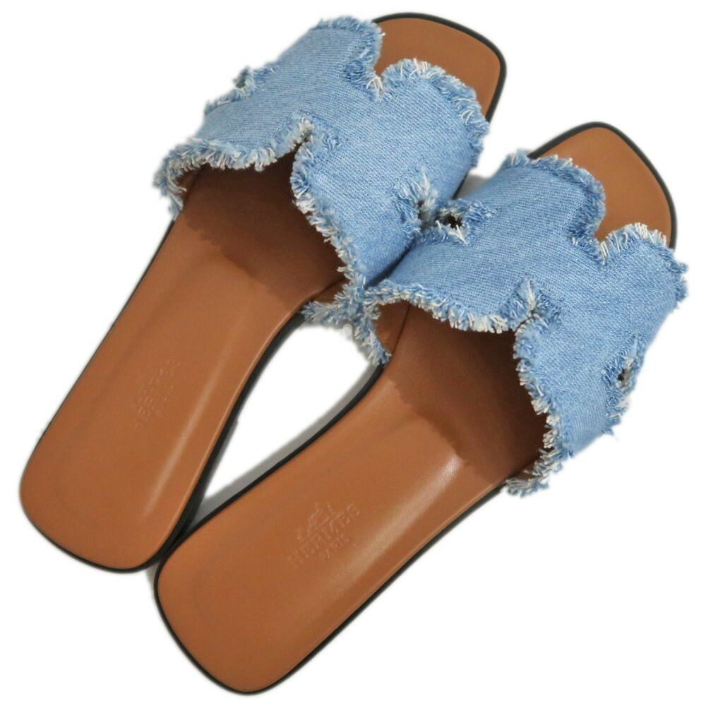 Hermes Oran Sandals 38 Denim Leather Shoes — view 6