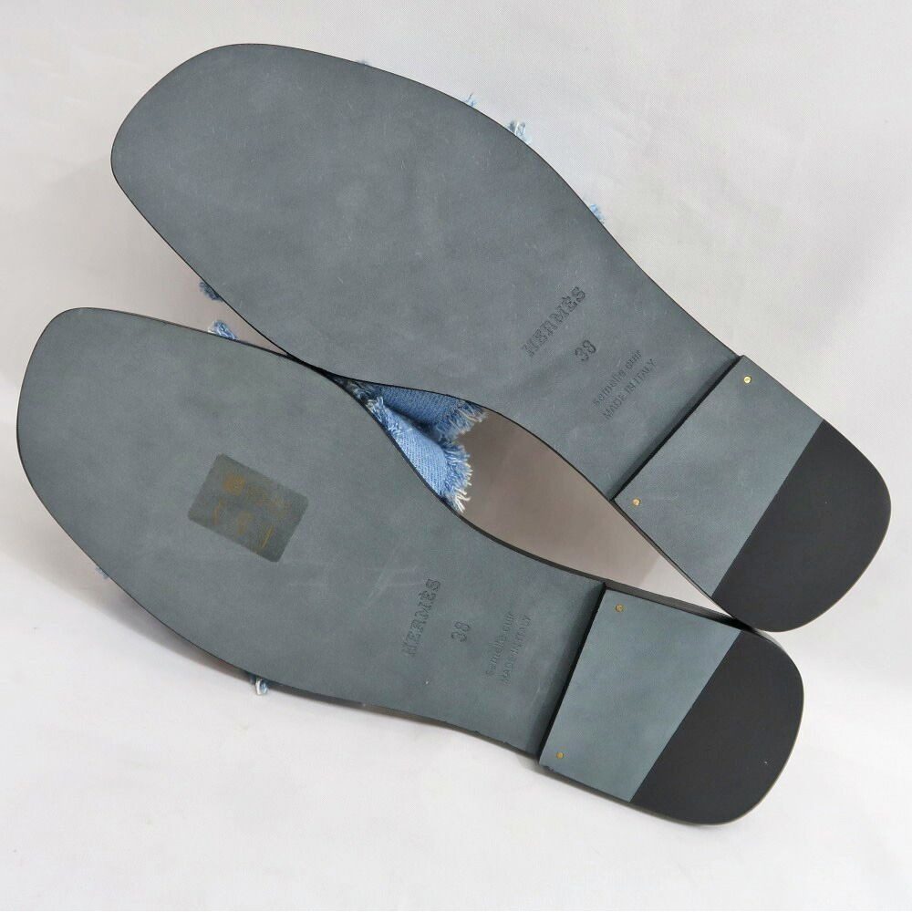 Hermes Oran Sandals 38 Denim Leather Shoes — view 8