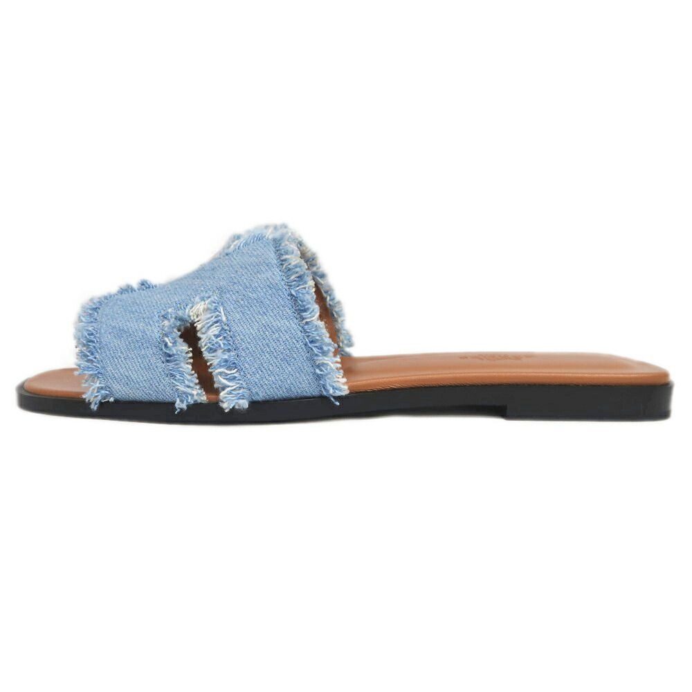 Hermes Oran Sandals 38 Denim Leather Shoes