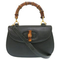Gucci Bamboo 000 29 0633 Leather Green 2-Way Handbag 0884