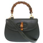 Gucci Bamboo 000 29 0633 Leather Green 2-Way Handbag 0884