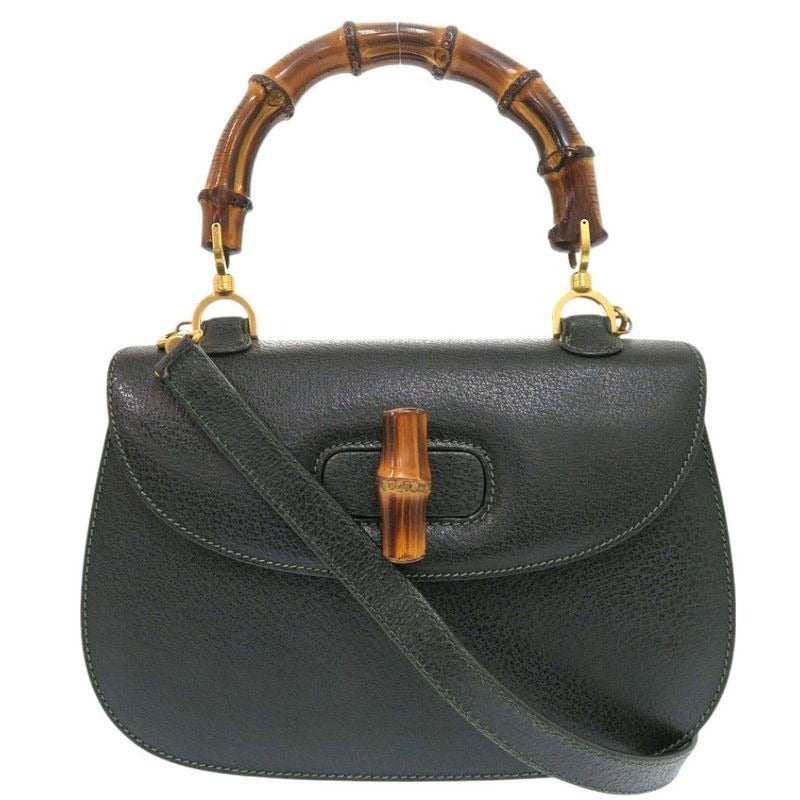 Gucci Bamboo 000 29 0633 Leather Green 2-Way Handbag 0884