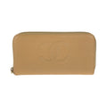 Chanel CC Logo Beige Gold Caviar Leather Wallet Zip Around