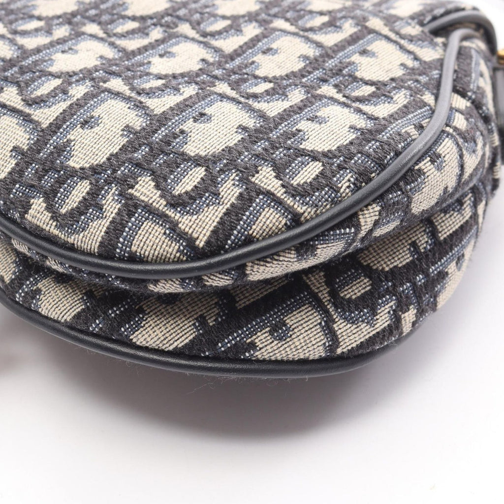 Dior Saddle Bag Mini Oblique Peacock Navy Canvas Leather — view 7