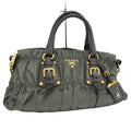 Prada Gathered Tote Nylon Khaki