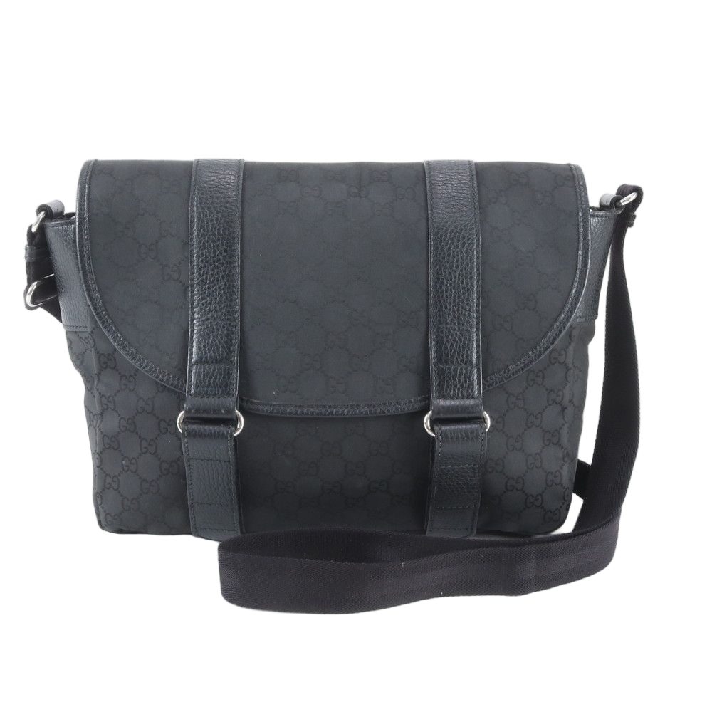 Gucci GG Nylon Leather Shoulder Bag Crossbody Messenger Black