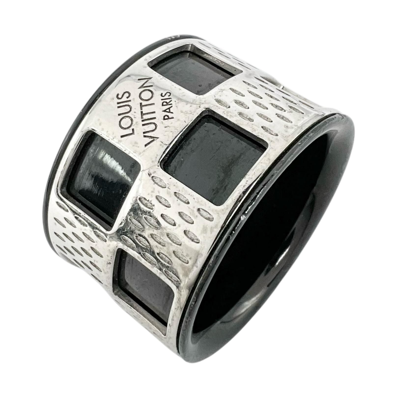 Louis Vuitton Damier Parforet Metal Silver Black Ring
