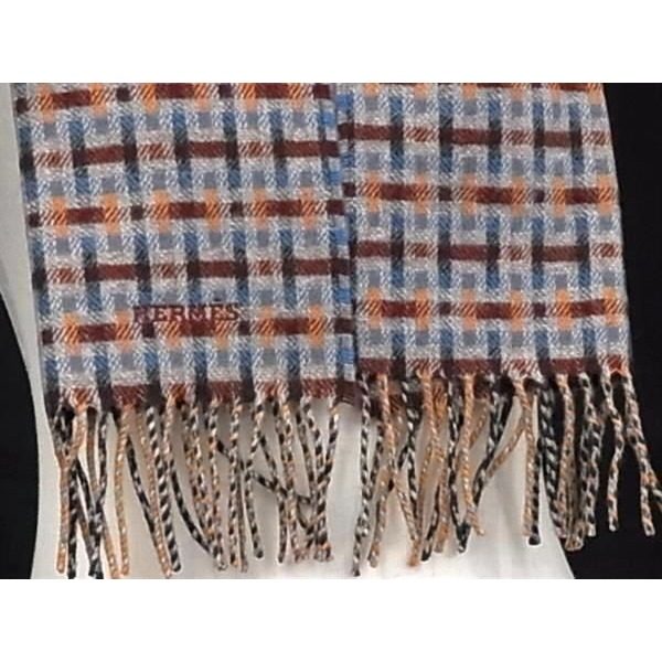 Hermes Scarf Ecosse Gold Multicolor Cashmere Allover Pattern Fringe — view 2