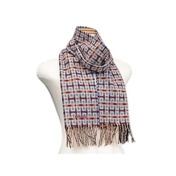 Hermes Scarf Ecosse Gold Multicolor Cashmere Allover Pattern Fringe