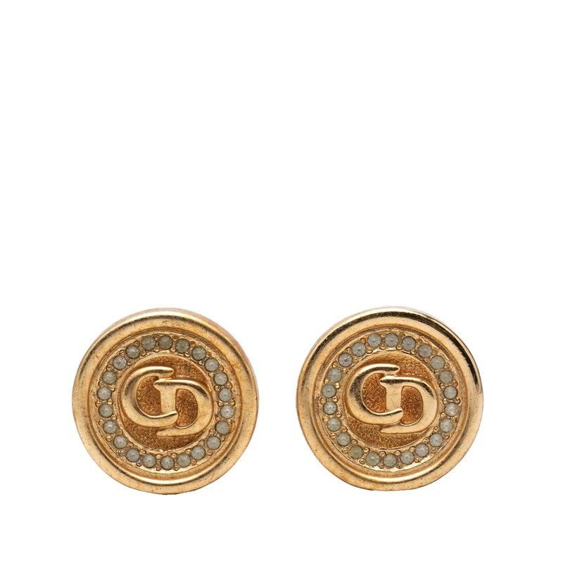 Dior CD Logo Earrings Gold Plated Rhinestone