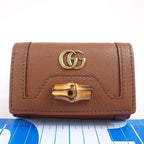 Gucci Key Case Bamboo GG Marmont Diana Brown Leather 6 Rows Gold Key Holder