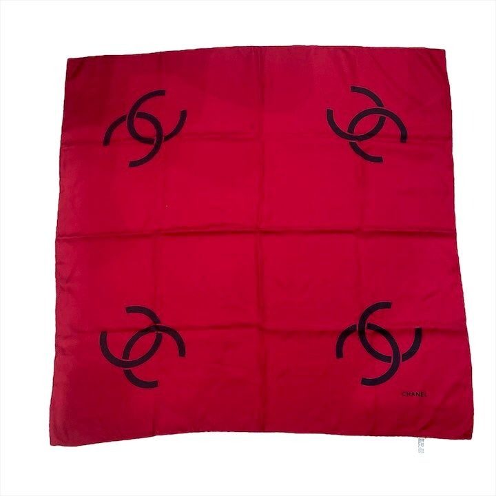 Chanel CC Logo Scarf Large Silk 100% Red