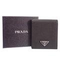 Prada Vitello Daino Leather Wallet Bifold Card Case Black Silver