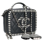 Chanel CC Filigree Chain Shoulder Bag Black White