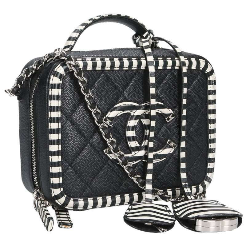Chanel CC Filigree Chain Shoulder Bag Black White