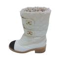 Chanel Quilted Leather Fur Boots Shoes White Gold CC Logo 37