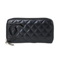 Chanel Cambon Line Zip Around Wallet Leather Enamel Black Silver