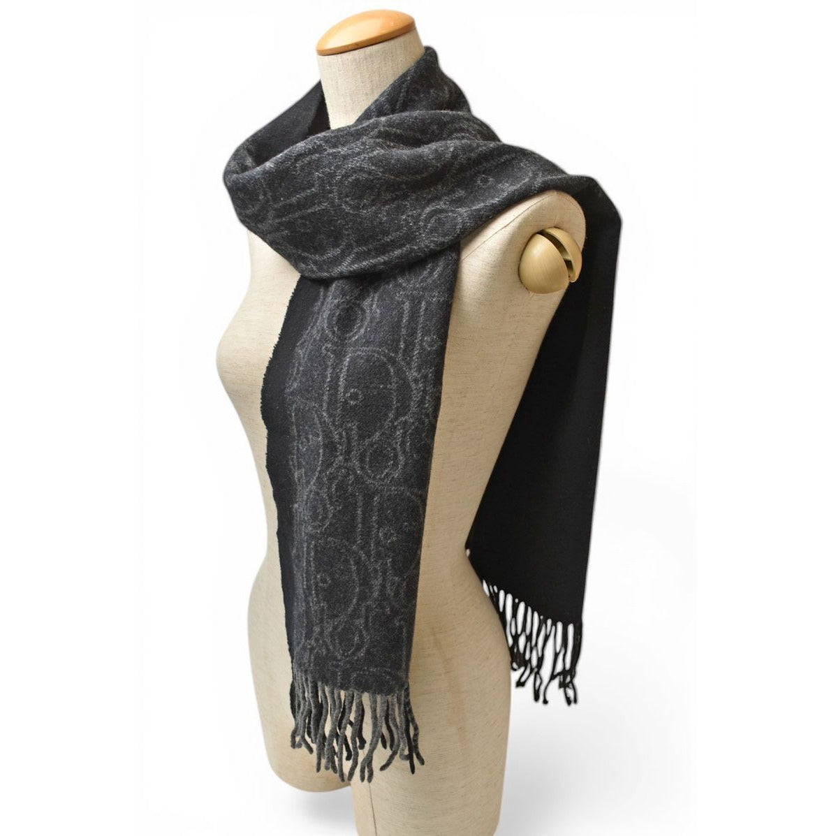 Dior Scarf Winter Wool Cashmere Logo Trotter Black Gray — view 2