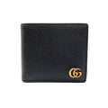 Gucci GG Marmont Leather Coin Black Bifold Wallet Gold