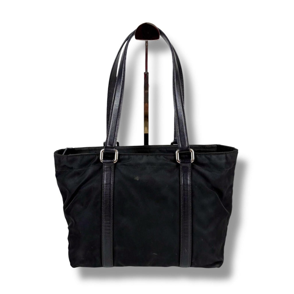 Prada Mini Tote Triangle Logo Tessuto Nylon Saffiano Leather Black — view 2