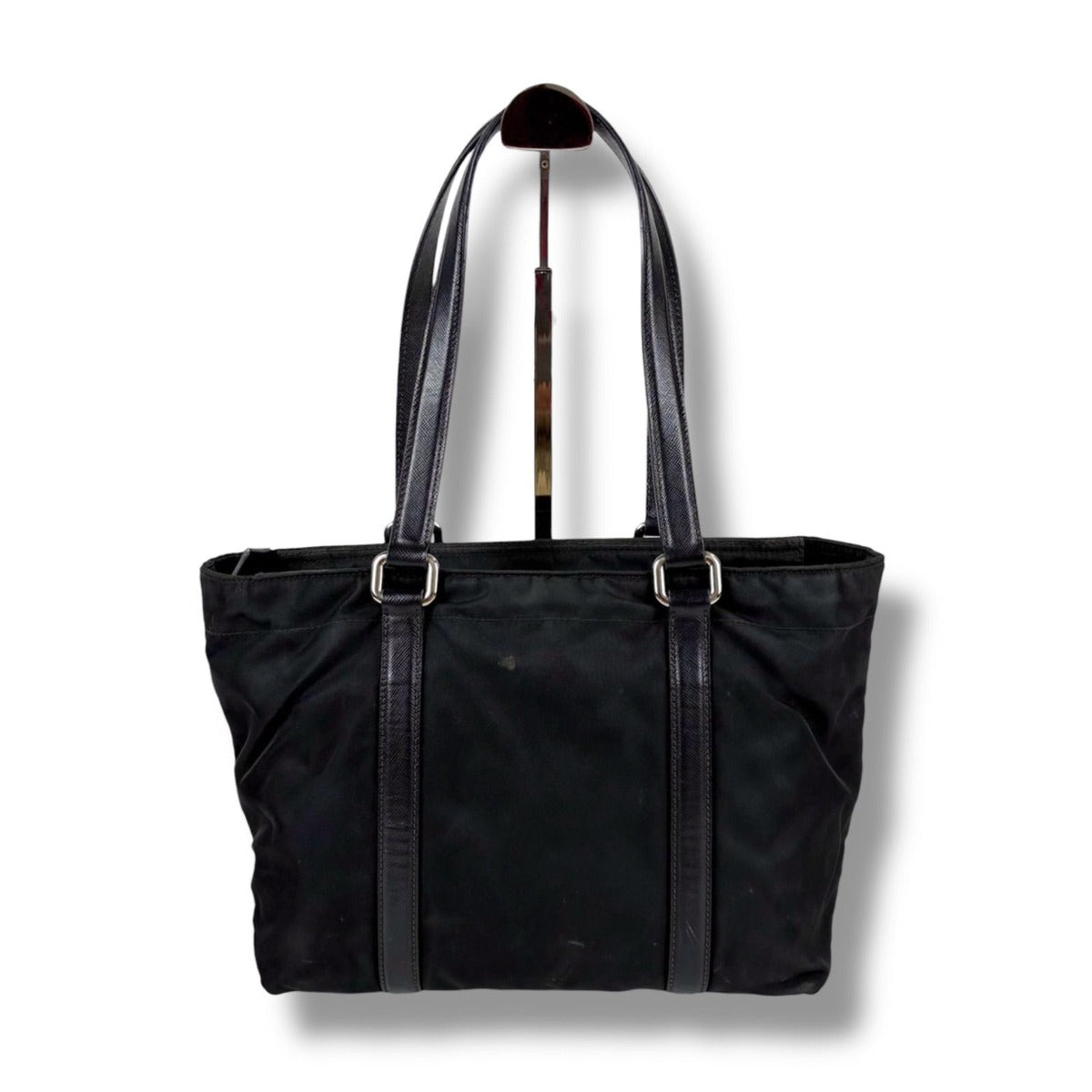 Prada Mini Tote Triangle Logo Tessuto Nylon Saffiano Leather Black — view 2