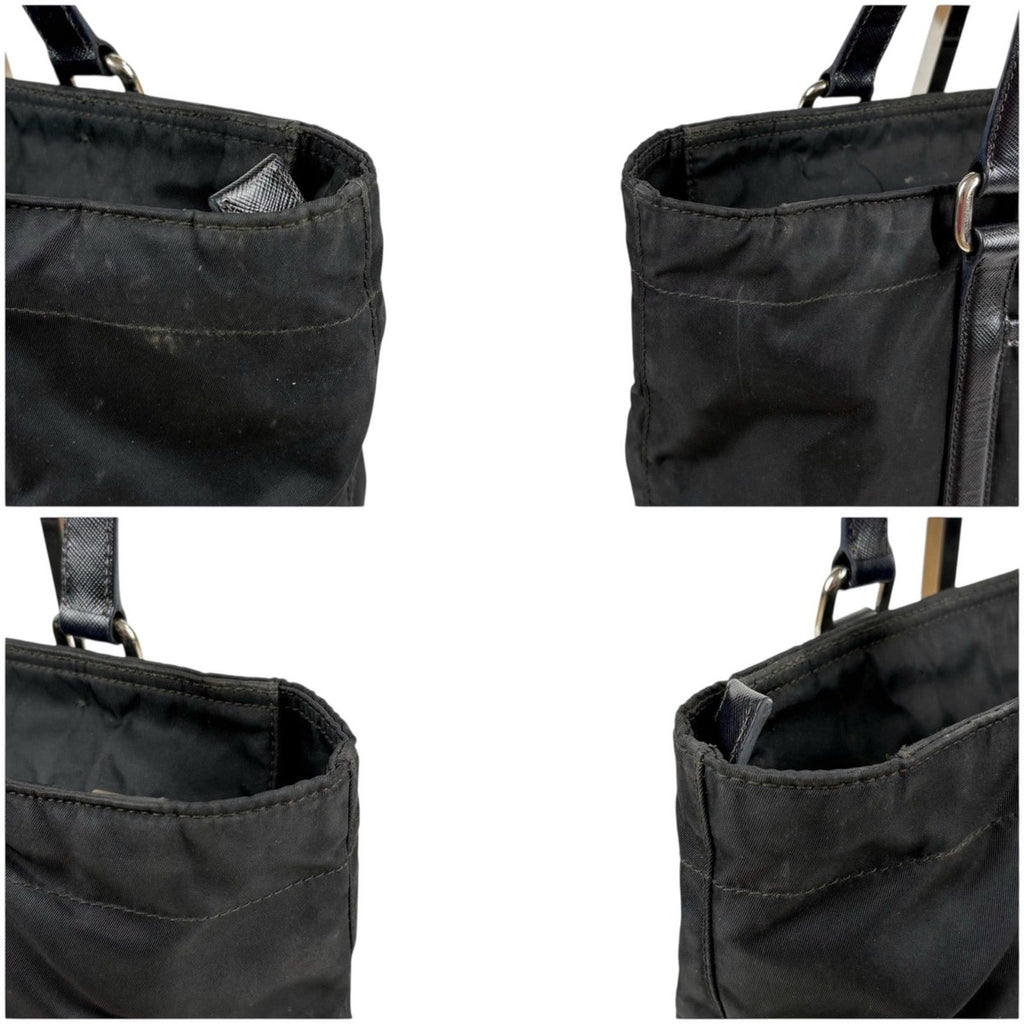 Prada Mini Tote Triangle Logo Tessuto Nylon Saffiano Leather Black — view 4