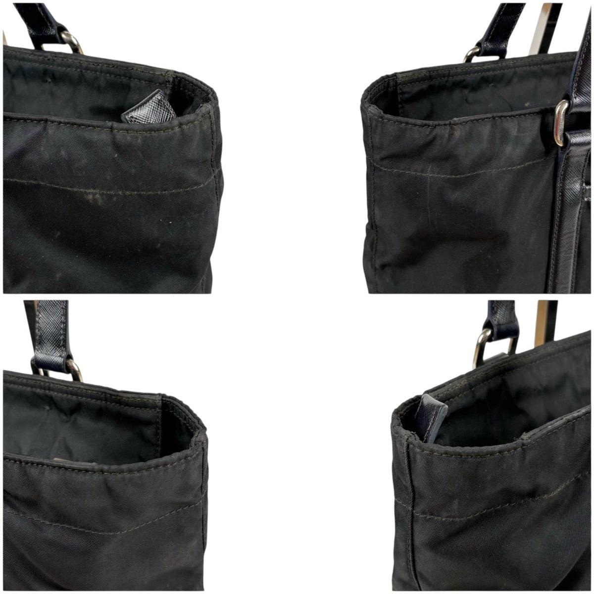 Prada Mini Tote Triangle Logo Tessuto Nylon Saffiano Leather Black — view 4