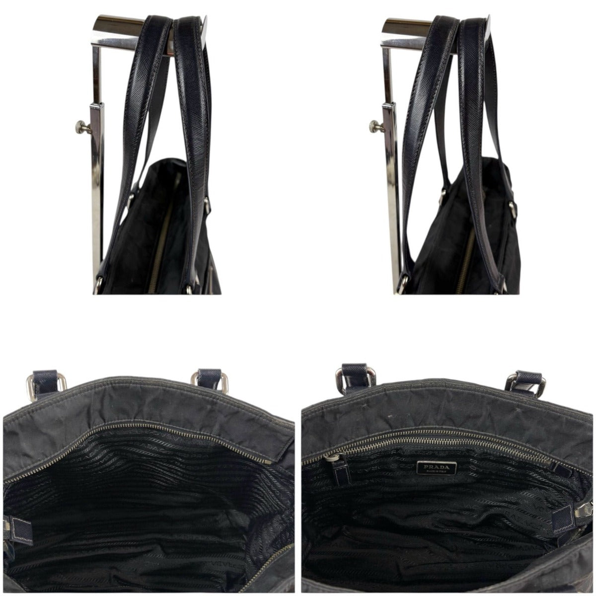Prada Mini Tote Triangle Logo Tessuto Nylon Saffiano Leather Black — view 6