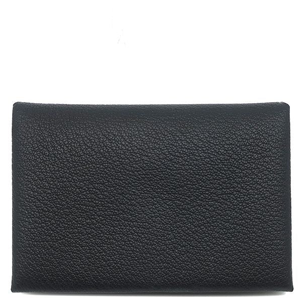 Hermes Card Case Calvi Duo Chevre Black Silver Coin Purse Fragment